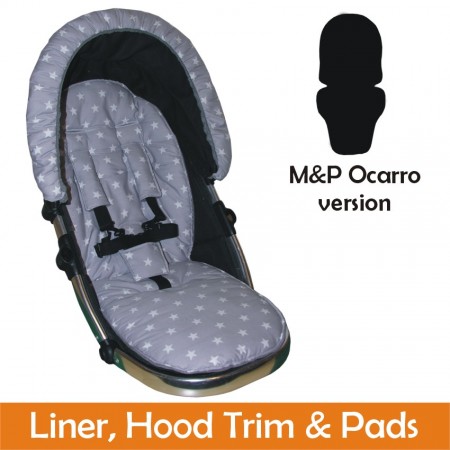 Matching Liner, Hood Trim & Harness Pads Package to fit Mamas & Papas Ocarro Pushchairs - Silver Star Design